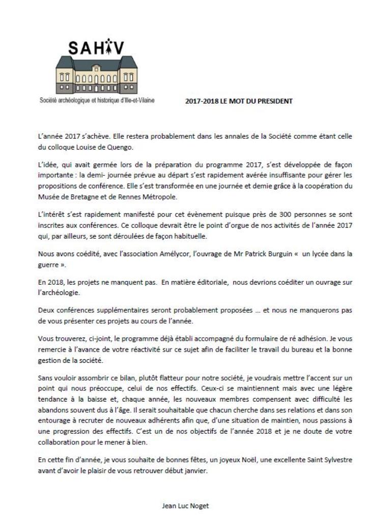 2017-2018 - Mot du Président